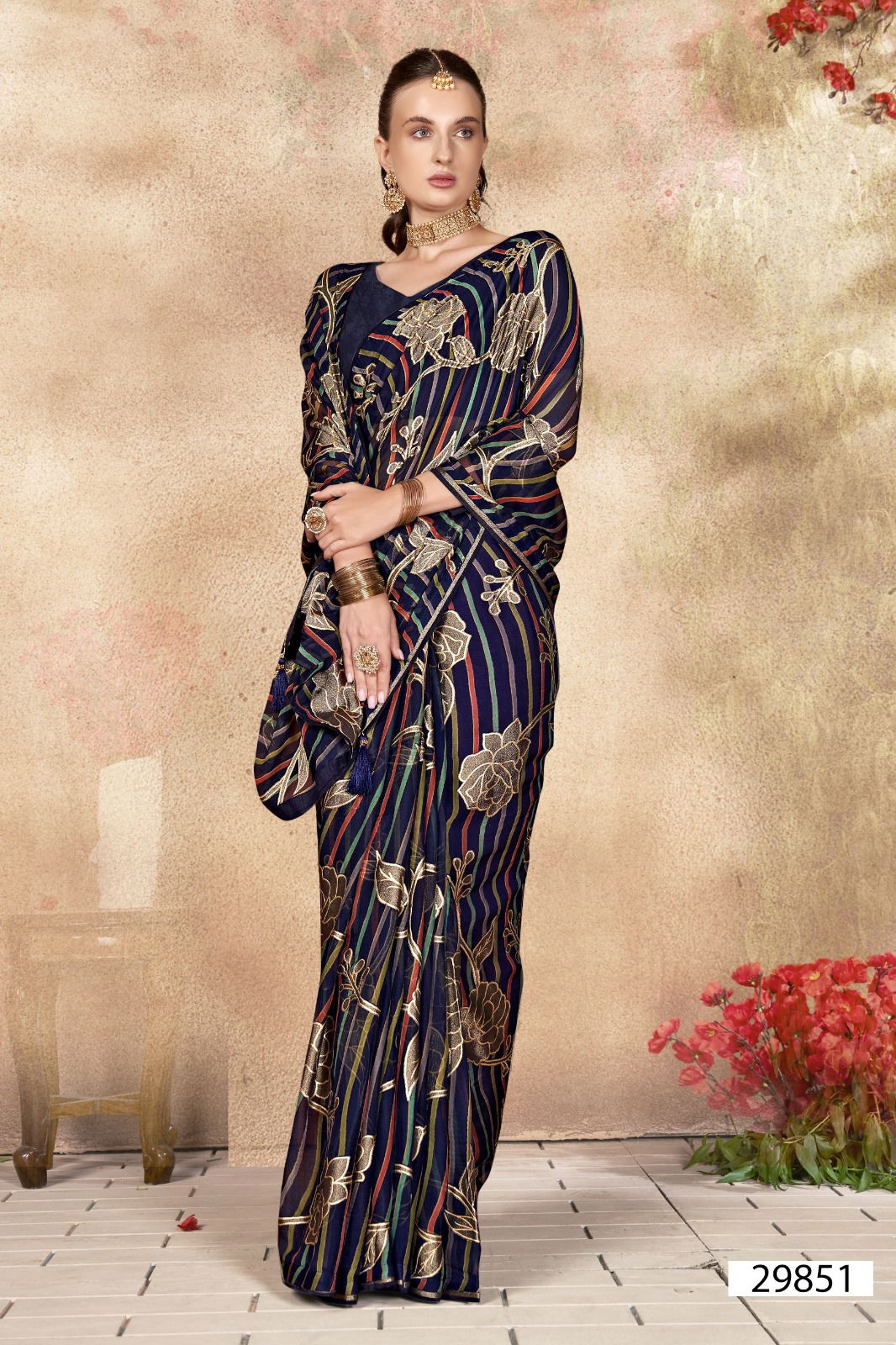 Archie By Vallabhi Floral Printed Brasso Sarees Wholesale Shop In Surat